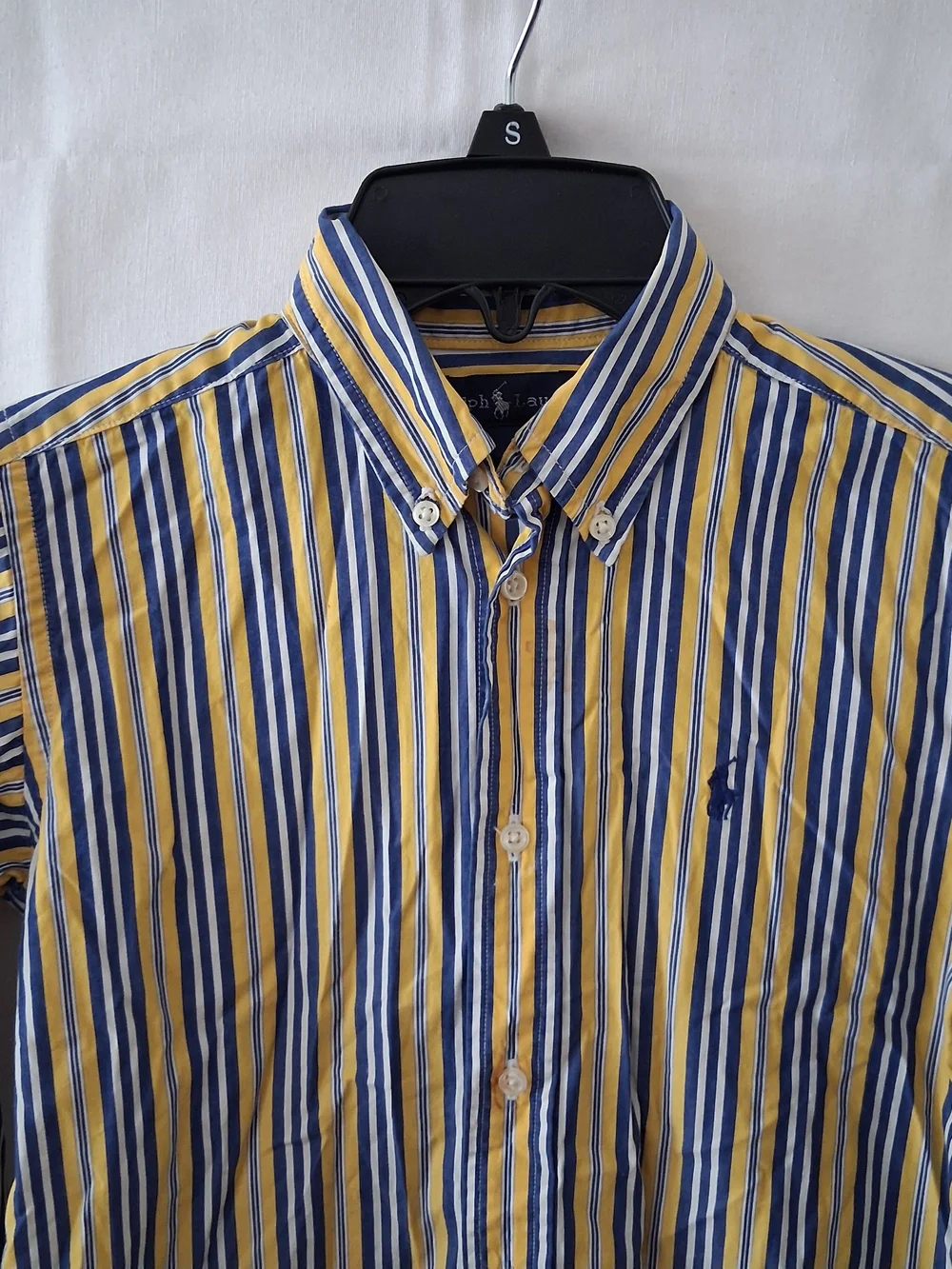 Ralph Lauren Boys Yellow Blue White Striped Button Down Shirt Size 6 Cotton